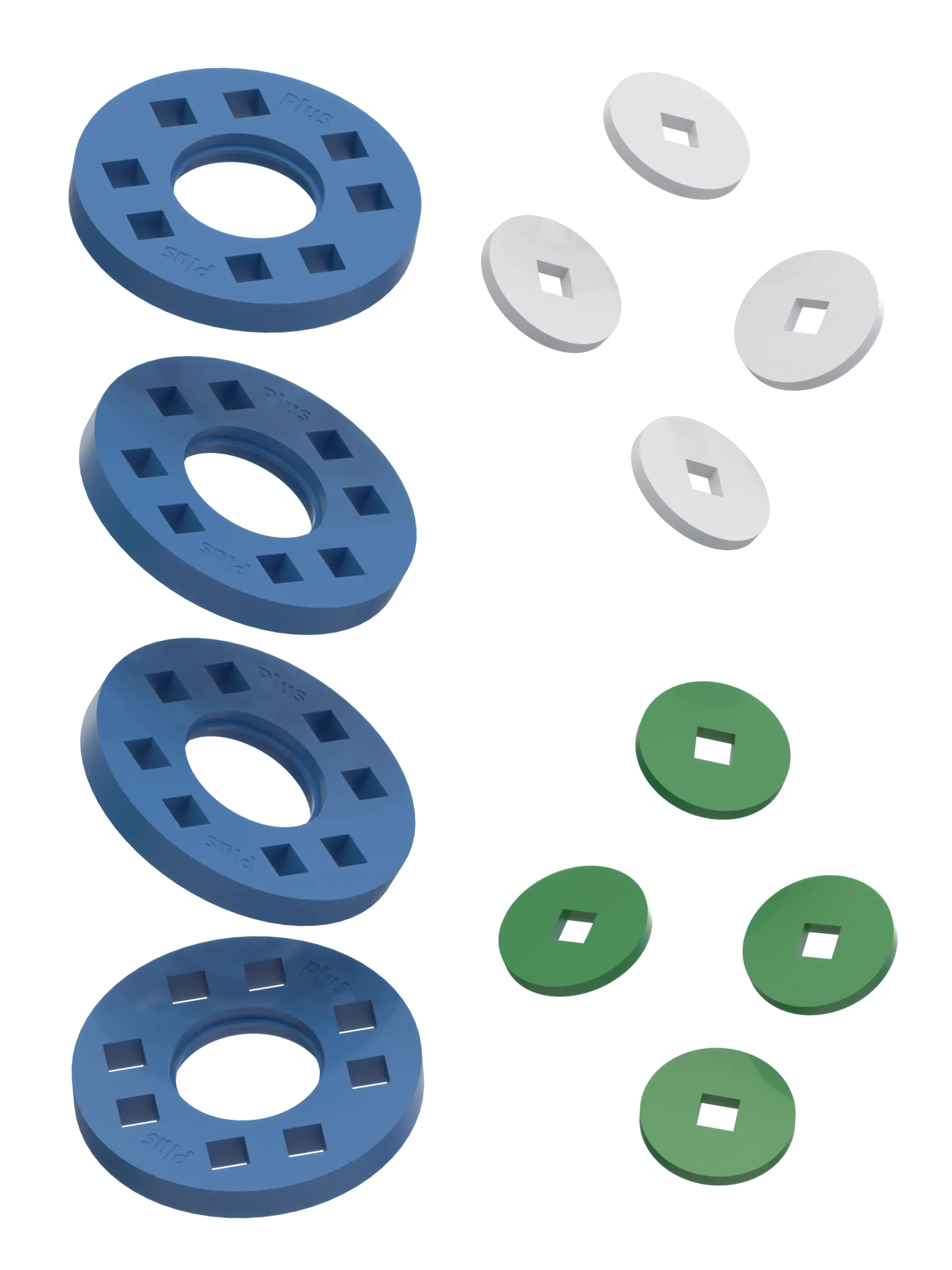 Hjul – 4 Blå hjul med 4 vita och 4 gröna navkapslar